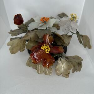 Vintage Chinese Carved Jade  Flowers  with leaves Center Piece Large